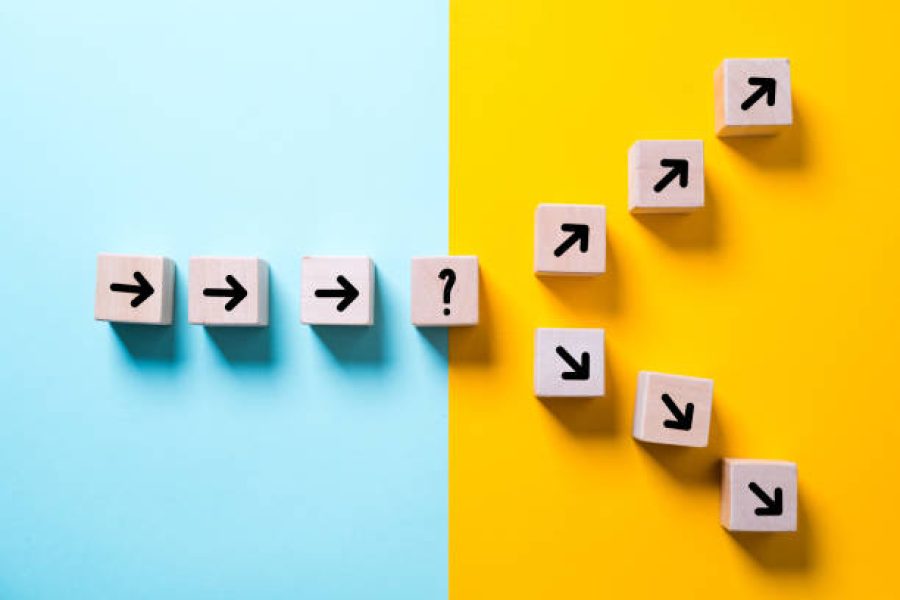path leads to decision which changes the path in two directions on colorful background